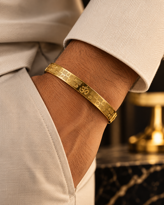 Premium Gold Om Symbol Engraved Men's Kada – Spiritual Edition