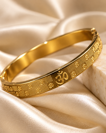 Premium Gold Om Symbol Engraved Men's Kada – Spiritual Edition