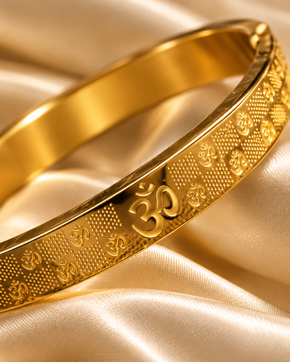 Premium Gold Om Symbol Engraved Men's Kada – Spiritual Edition