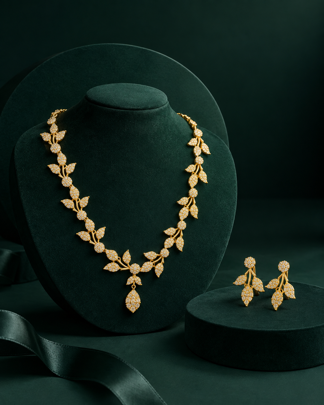 Golden Floral Vine Necklace Set