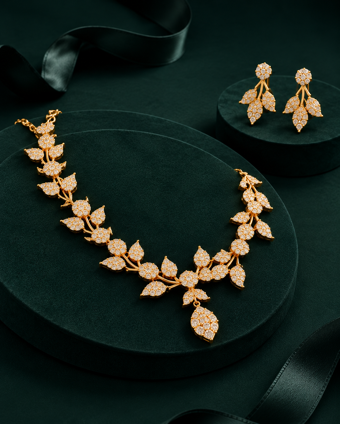 Golden Floral Vine Necklace Set