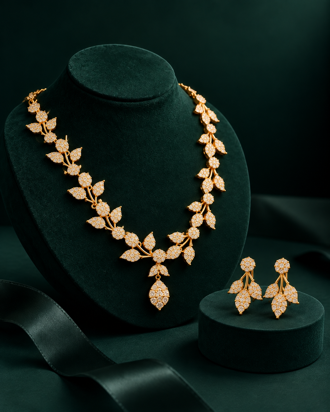 Golden Floral Vine Necklace Set