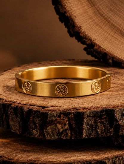 Premium Gold Om Symbol Engraved Men's Kada