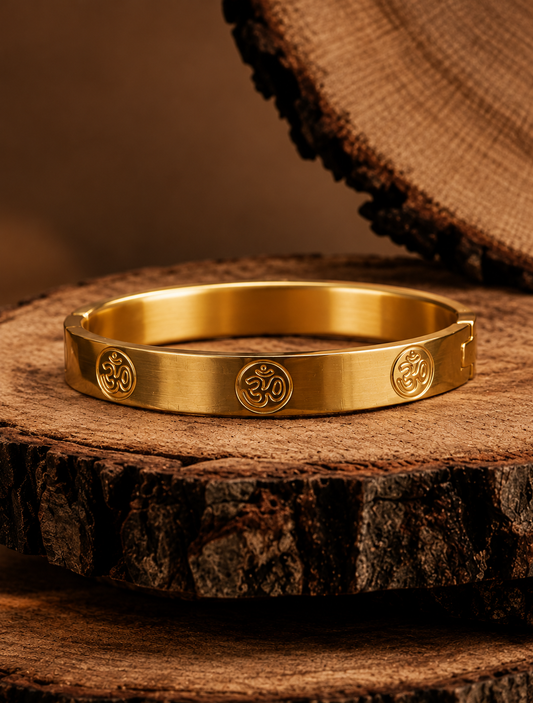 Premium Gold Om Symbol Engraved Men's Kada