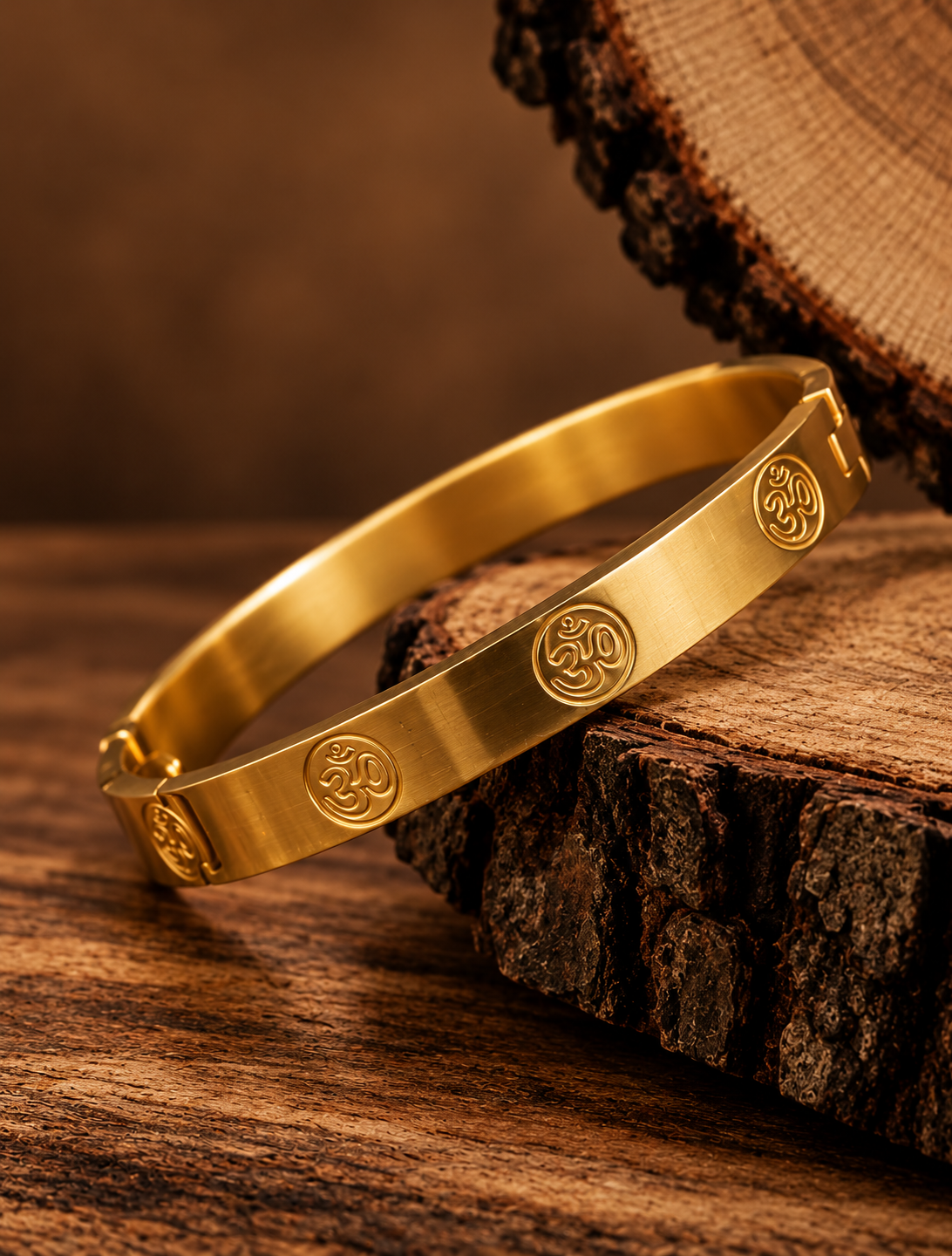 Premium Gold Om Symbol Engraved Men's Kada
