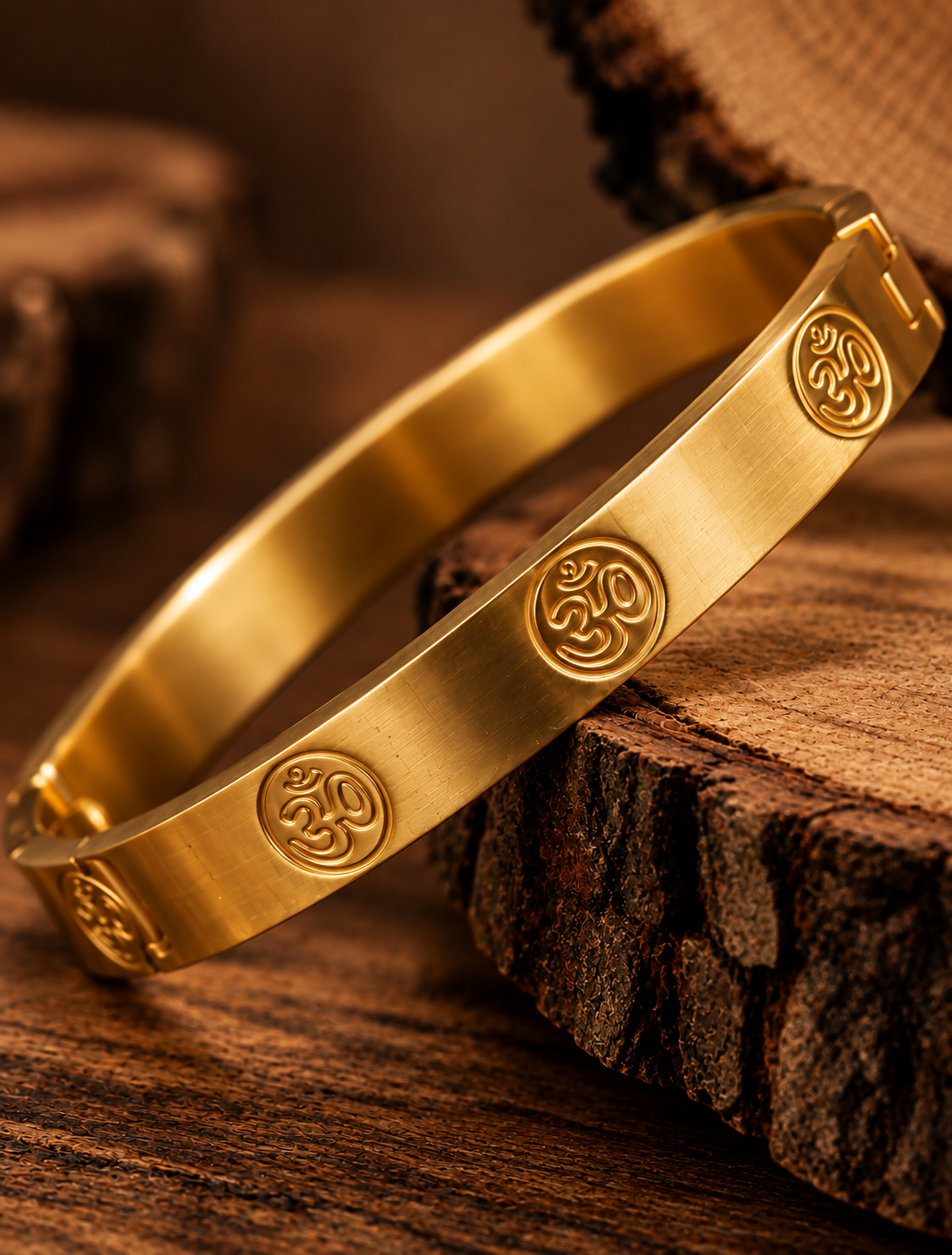 Premium Gold Om Symbol Engraved Men's Kada