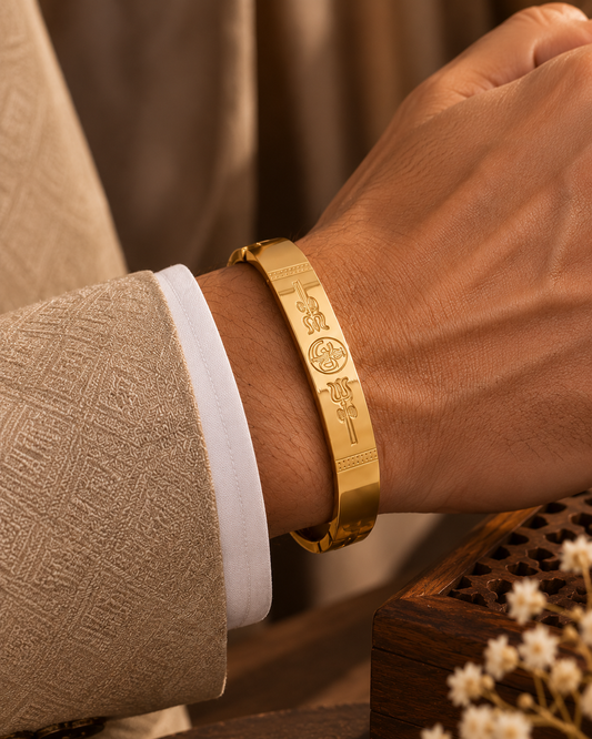 Premium Gold-Tone Om & Trishul Engraved Men's Kada