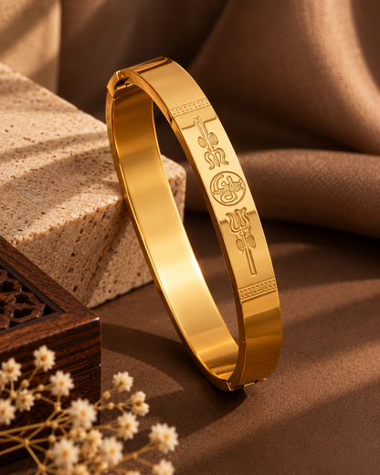 Premium Gold-Tone Om & Trishul Engraved Men's Kada