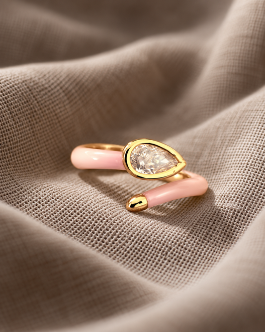 Blush Elegance Teardrop Crystal Ring
