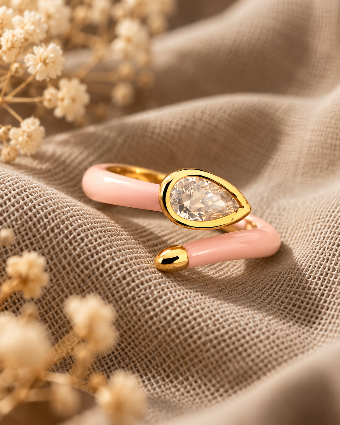 Blush Elegance Teardrop Crystal Ring
