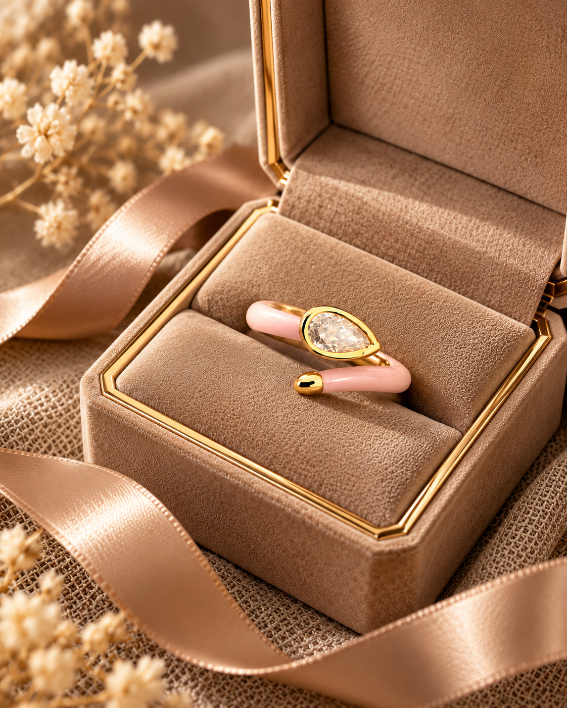 Blush Elegance Teardrop Crystal Ring