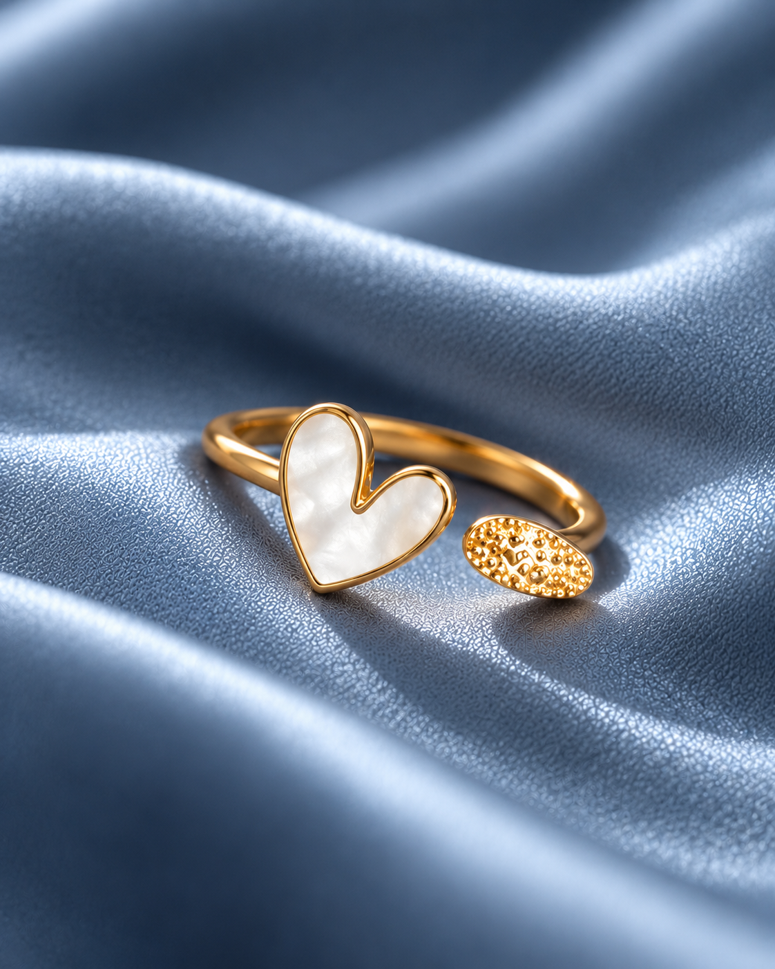 Golden Pearl Heart Open Ring