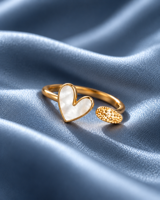 Golden Pearl Heart Open Ring