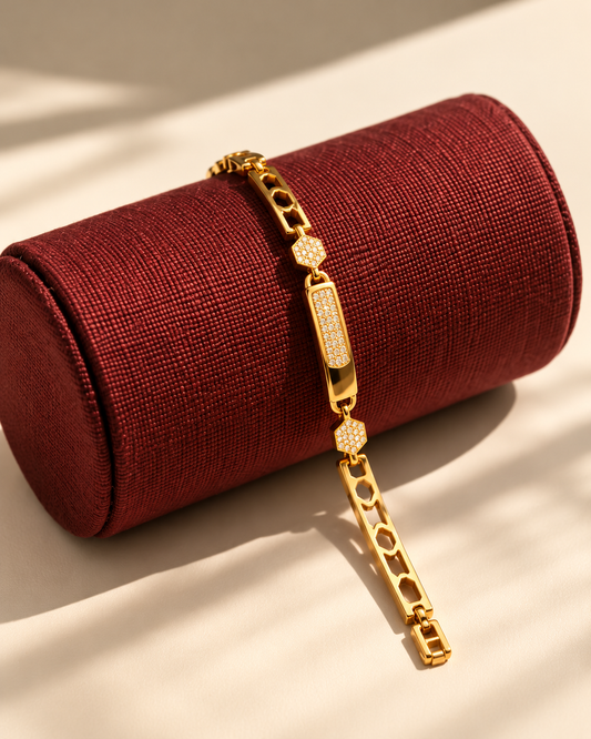Golden Geometric Crystal Link Bracelet