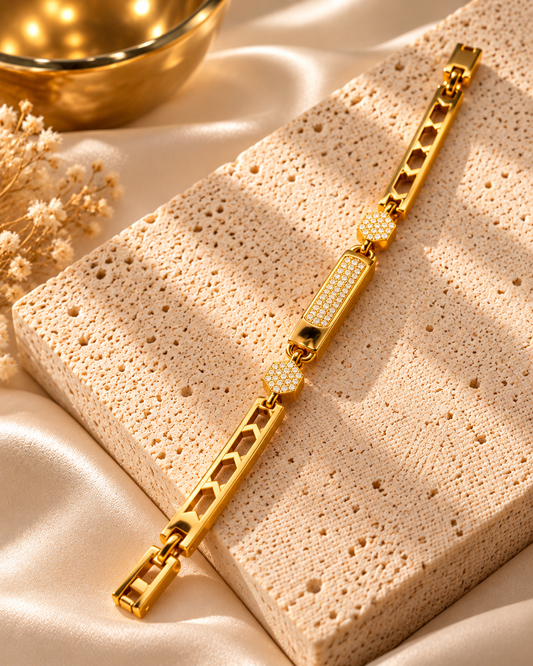 Golden Geometric Crystal Link Bracelet