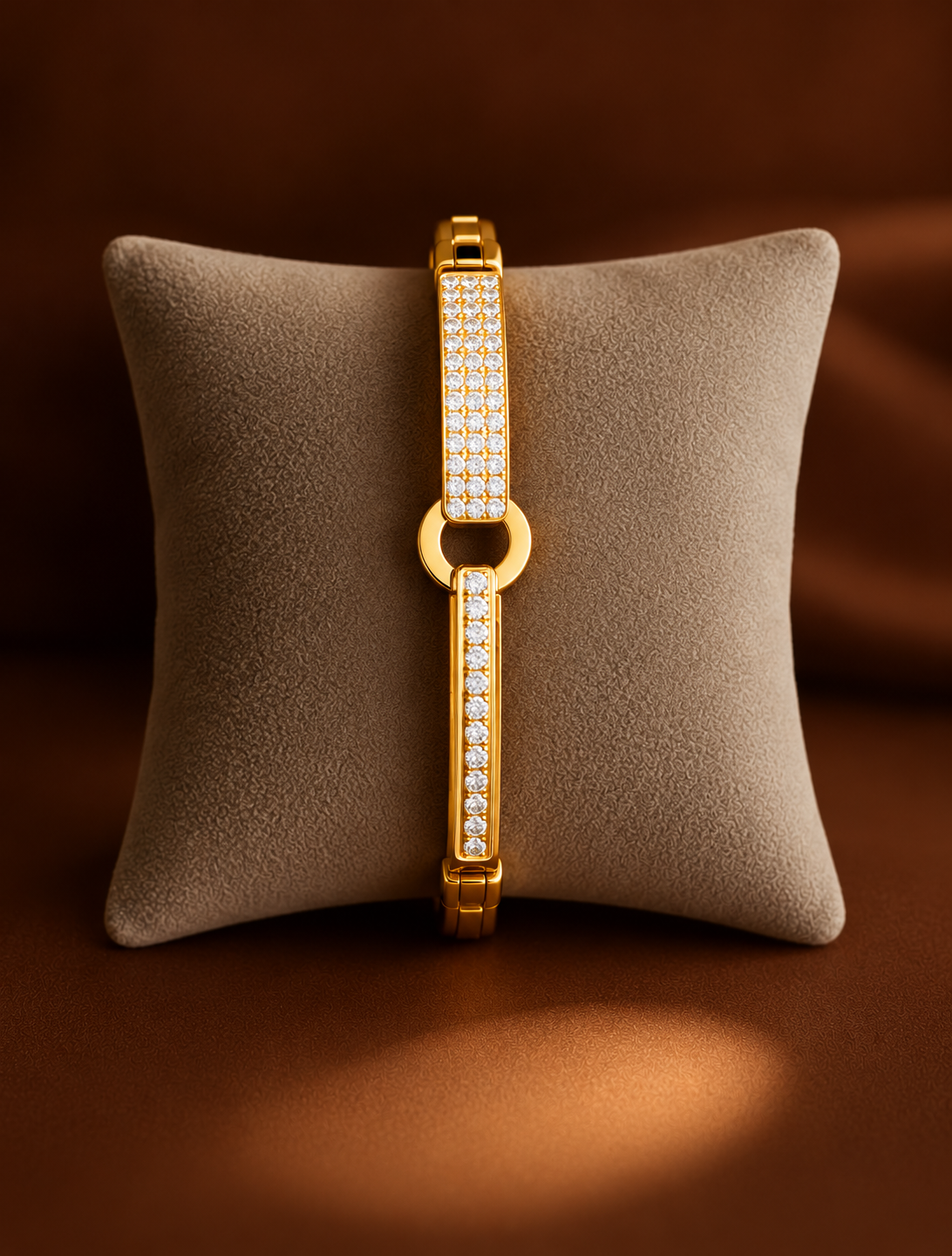 Golden Radiance Crystal-Studded Open-Center Bangle Bracelet