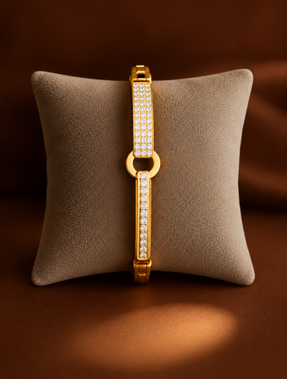 Golden Radiance Crystal-Studded Open-Center Bangle Bracelet