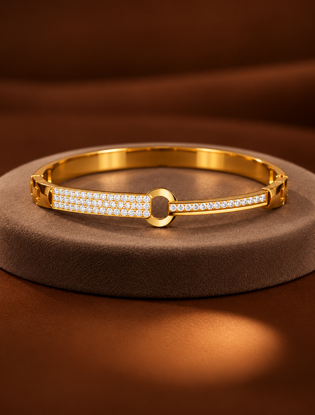 Golden Radiance Crystal-Studded Open-Center Bangle Bracelet
