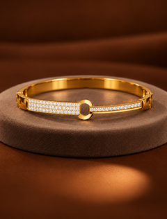 Golden Radiance Crystal-Studded Open-Center Bangle Bracelet