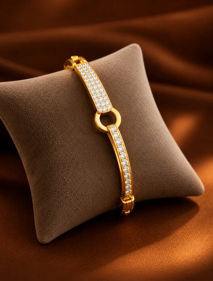 Golden Radiance Crystal-Studded Open-Center Bangle Bracelet
