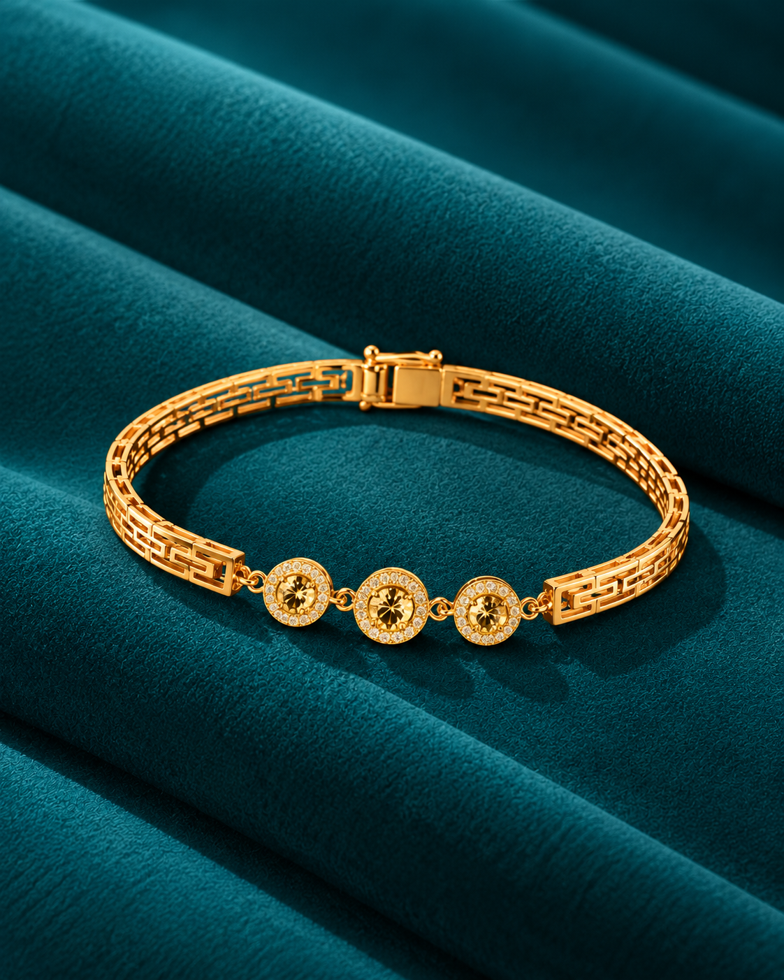 Golden Triple Halo Crystal Bracelet