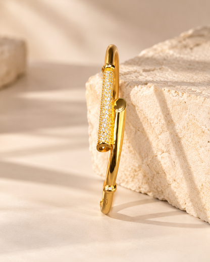 Golden Crystal Open Cuff Bangle