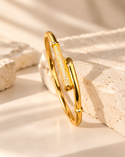 Golden Crystal Open Cuff Bangle
