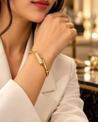 Golden Crystal Open Cuff Bangle