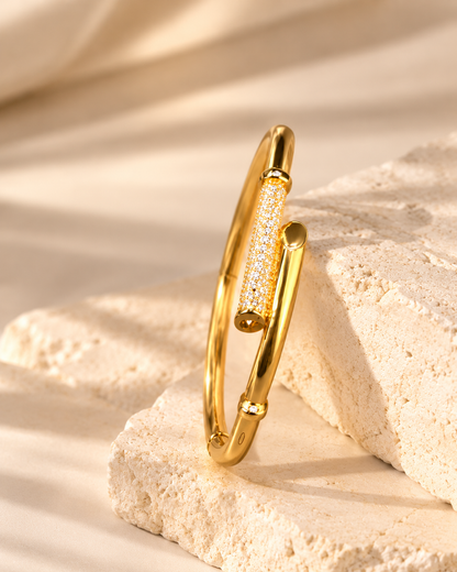 Golden Crystal Open Cuff Bangle
