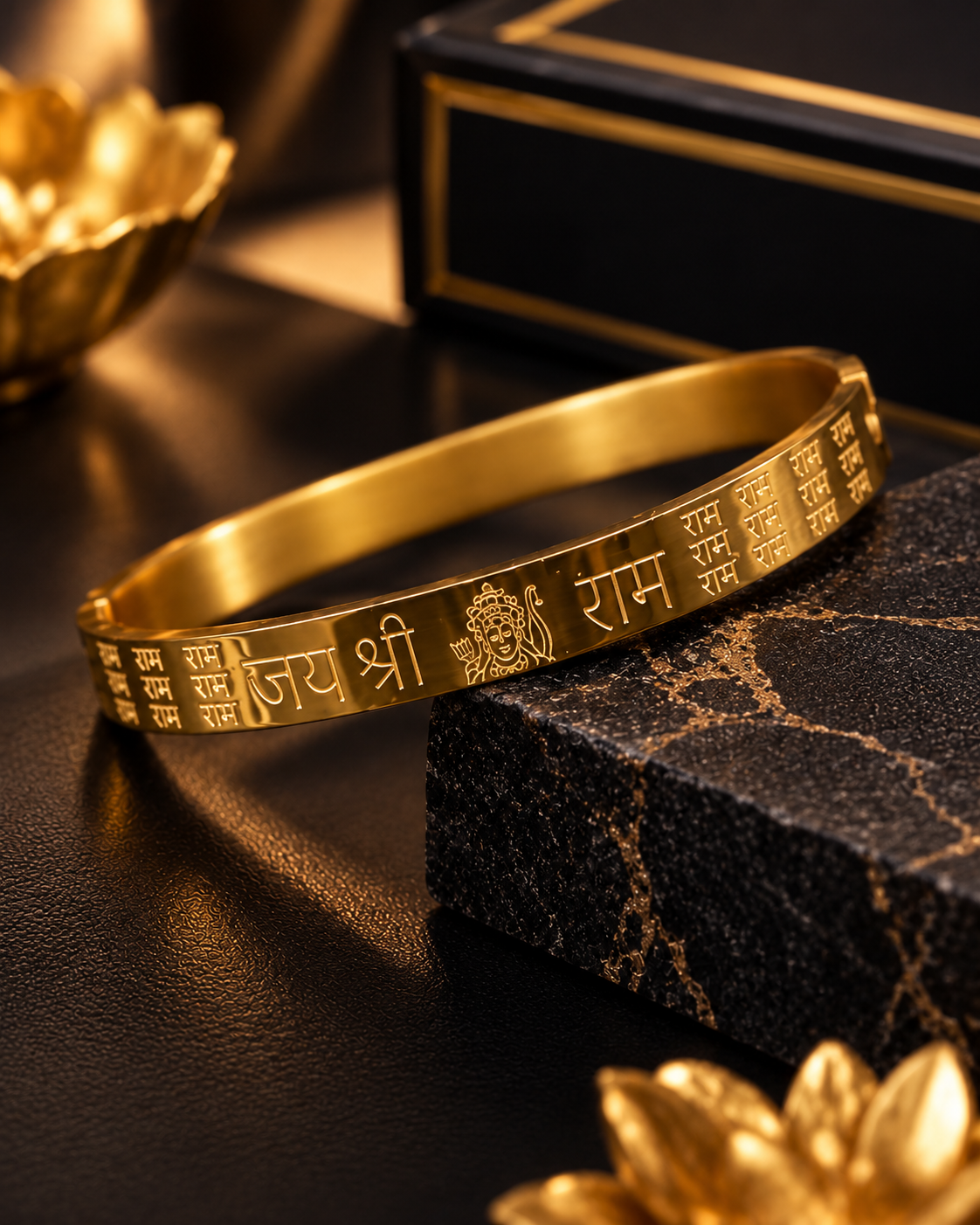 Shree Ram Gold-Tone Engraved Spiritual Kada