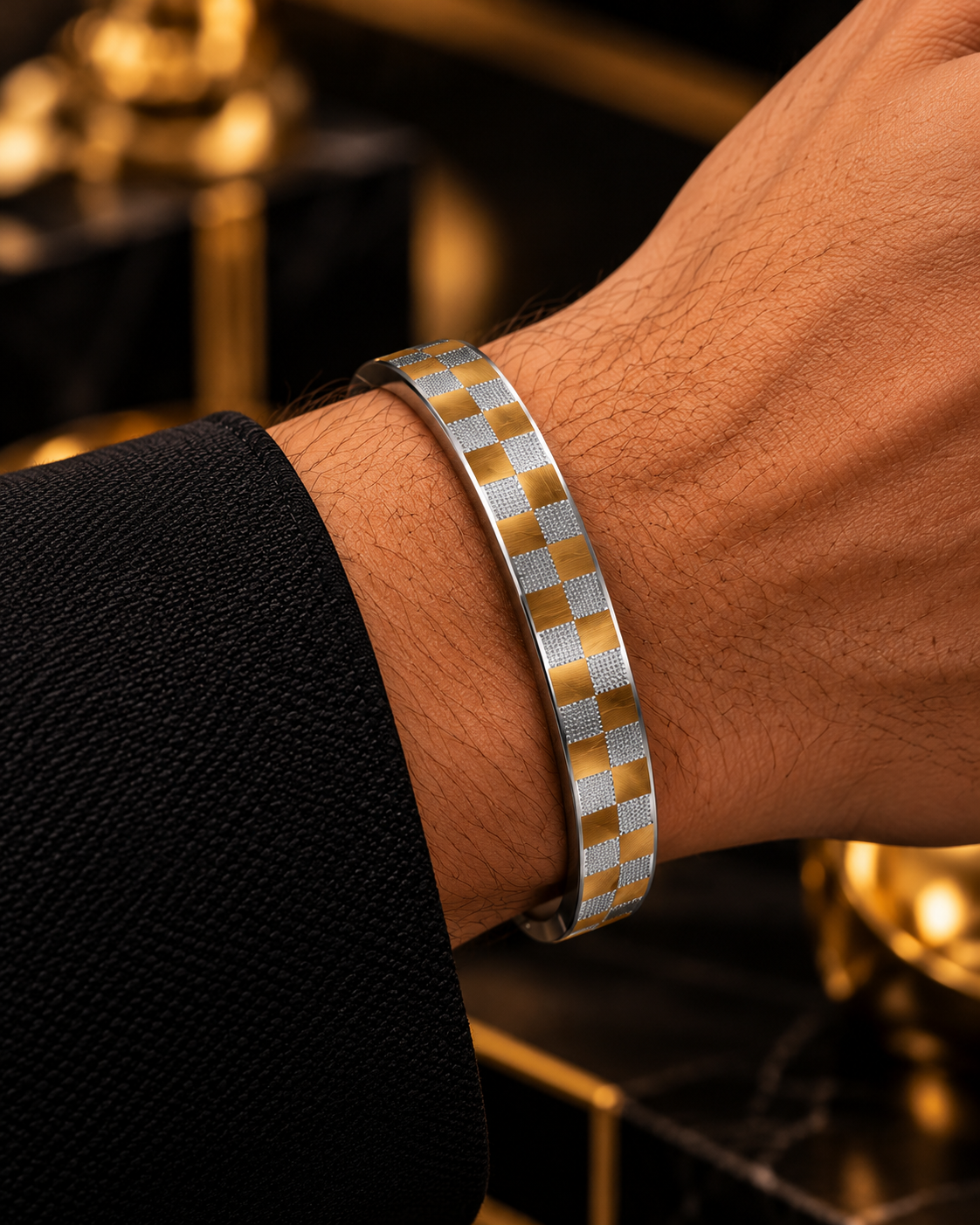 Premium Gold & Silver Checkerboard Men's Kada
