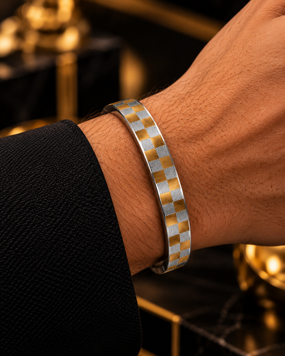 Premium Gold & Silver Checkerboard Men's Kada