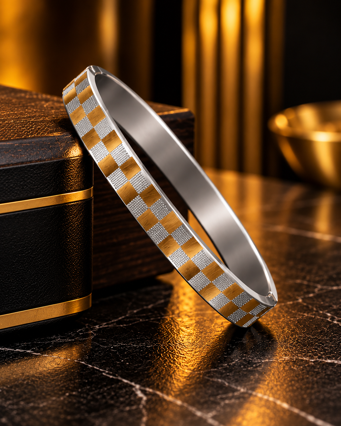 Premium Gold & Silver Checkerboard Men's Kada