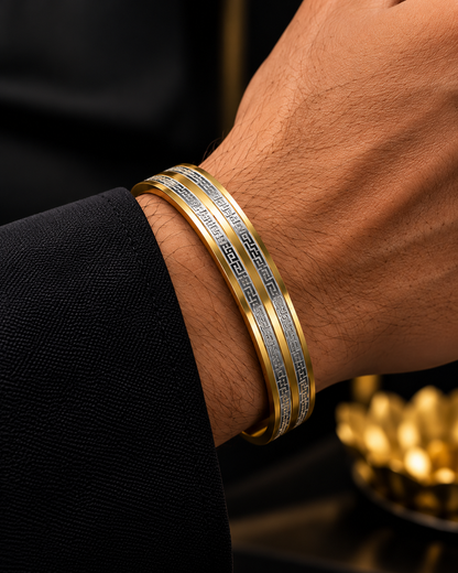 Royal Gold & Silver Greek Pattern Men's Kada