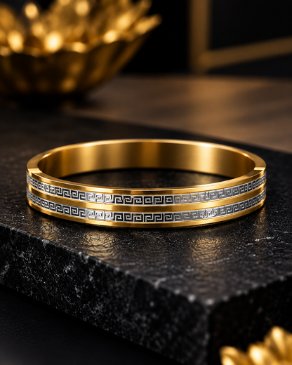 Royal Gold & Silver Greek Pattern Men's Kada