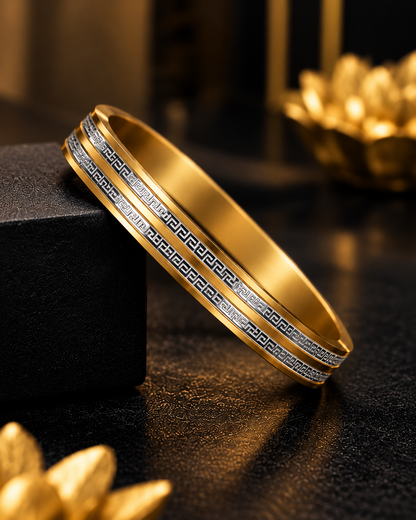 Royal Gold & Silver Greek Pattern Men's Kada