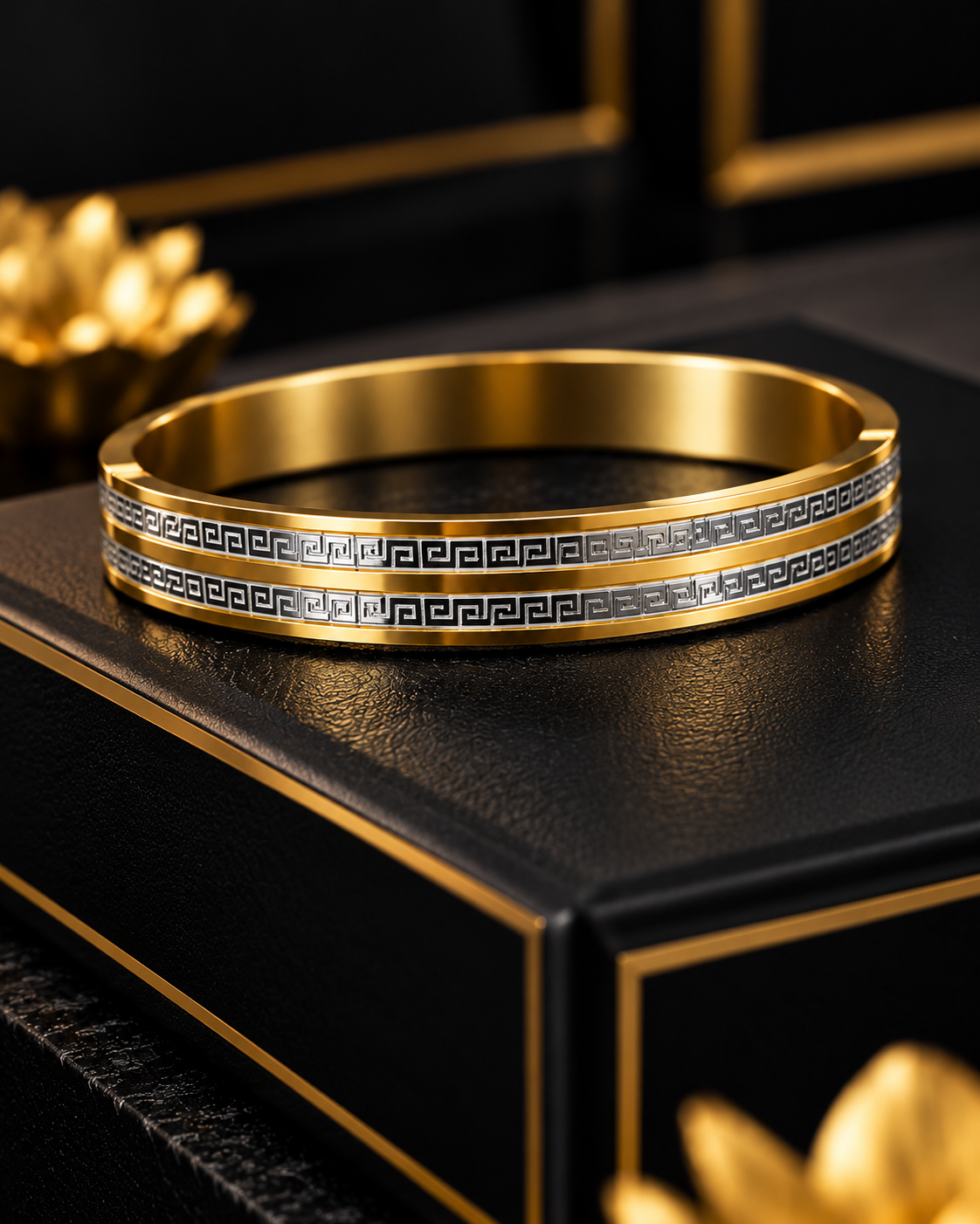 Royal Gold & Silver Greek Pattern Men's Kada