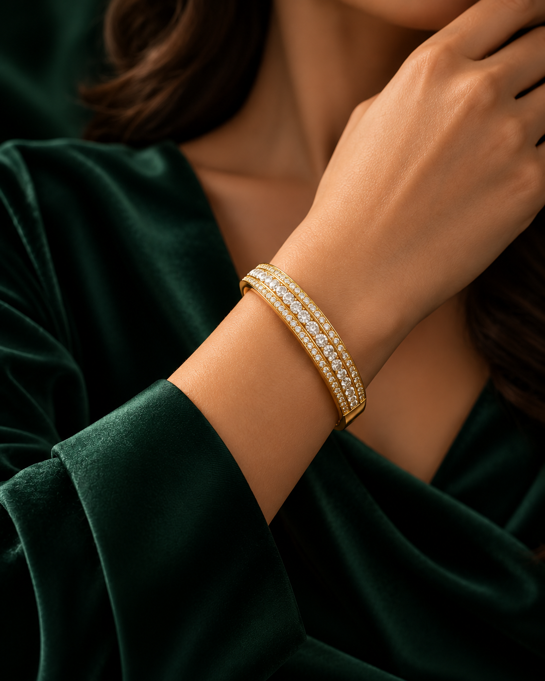 Golden Triple-Line Diamond Bracelet