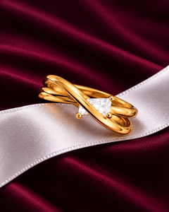 Golden Princess-Cut Solitaire Double Band Ring
