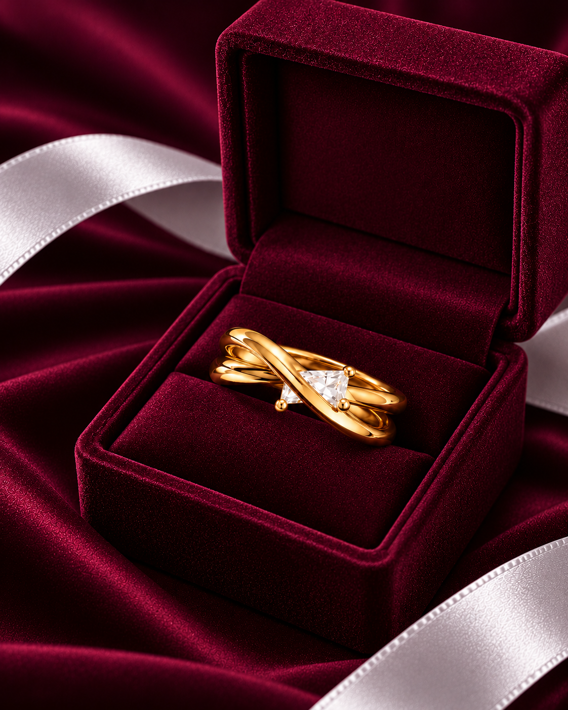 Golden Princess-Cut Solitaire Double Band Ring