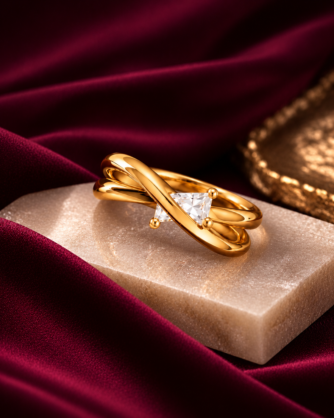 Golden Princess-Cut Solitaire Double Band Ring
