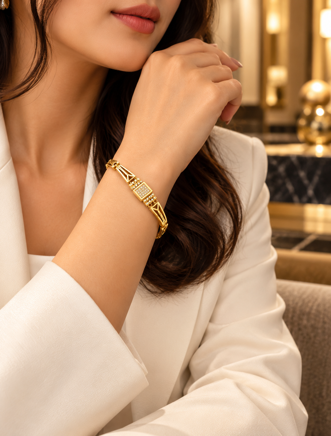 Golden Geometric Crystal Link Bracelet