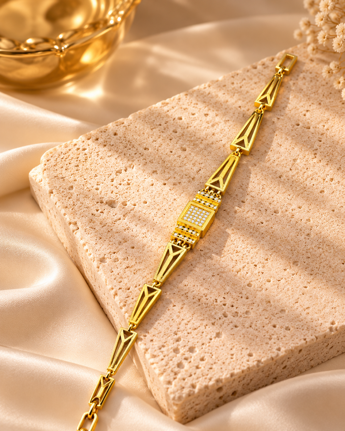 Golden Geometric Crystal Link Bracelet