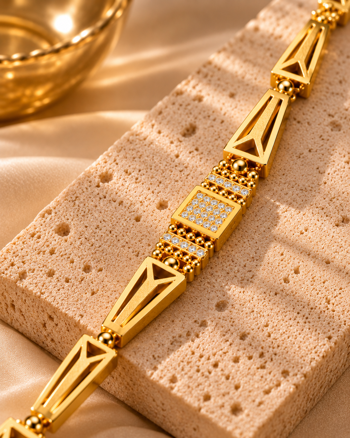 Golden Geometric Crystal Link Bracelet
