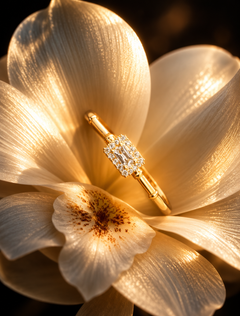 Golden Baguette Halo Solitaire Ring