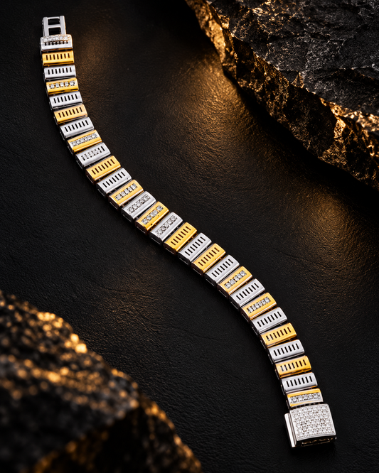 Premium Two-Tone Gold & Silver Rectangular Link Men's Bracelet