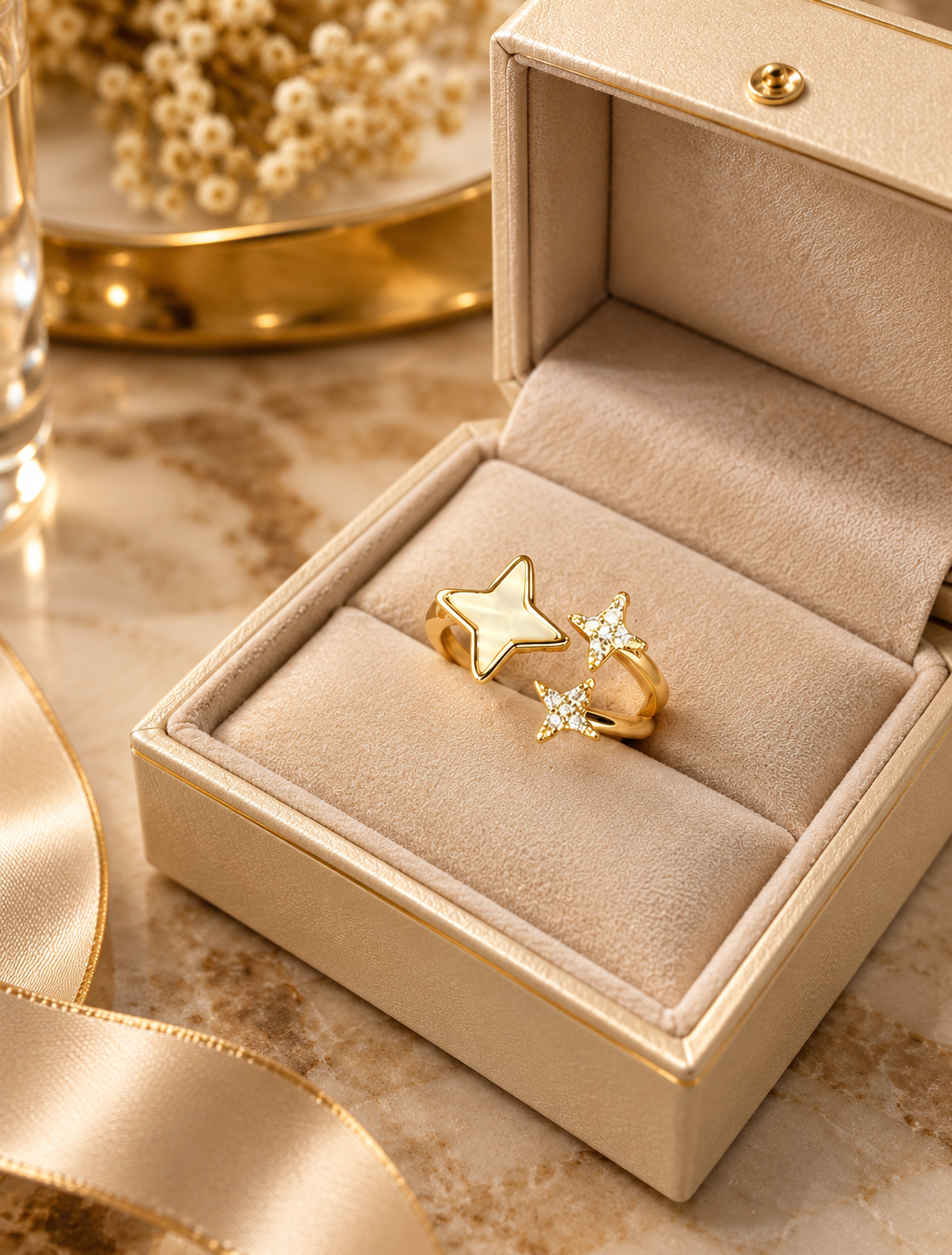 Golden Triple Star Open Ring