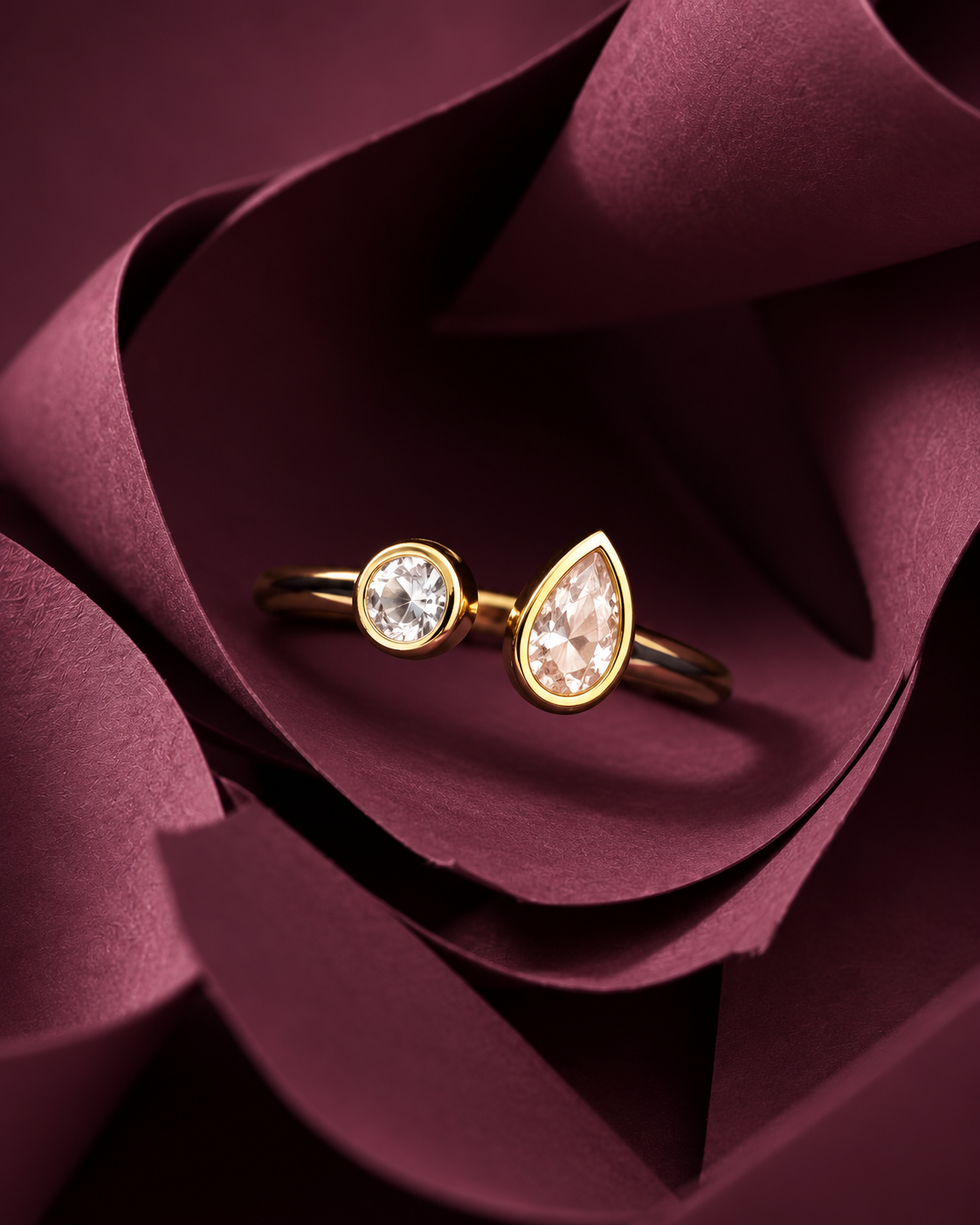 Golden Dual Gemstone Open Ring