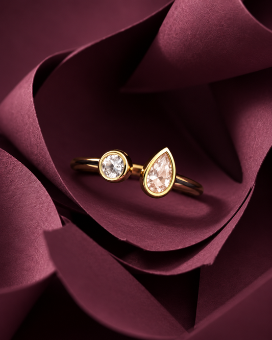 Golden Dual Gemstone Open Ring
