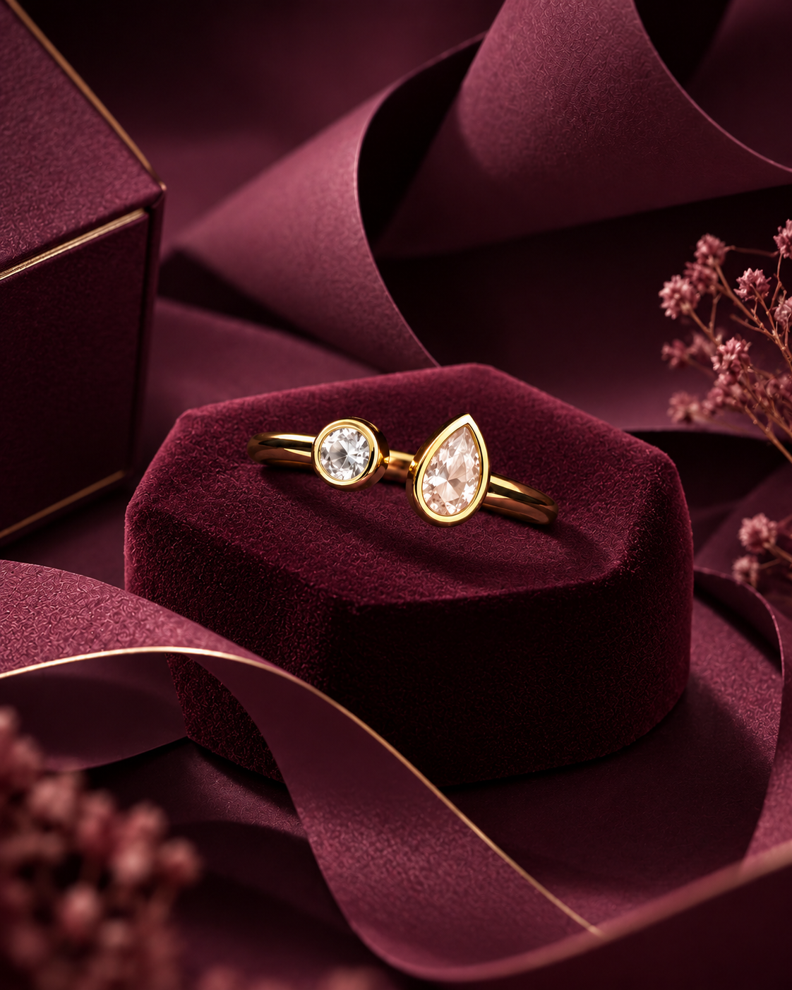 Golden Dual Gemstone Open Ring